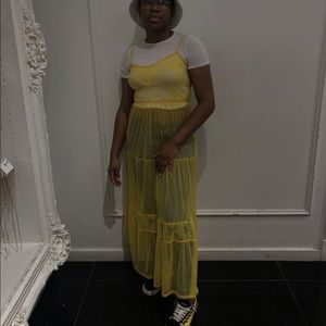 Yellow sheer lace maxi dress